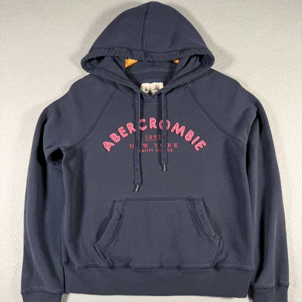 Abercrombie & Fitch Womens Navy Blue Embroidered Logo Pullover Hoodie Medium